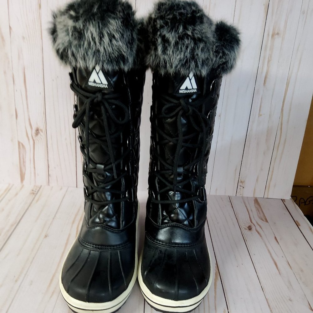 Mishansha quilted canvas waterproof faux fur lined snow boots Size 11